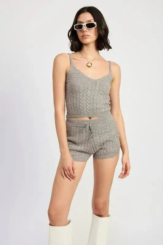Cable Knit Shorts with Adjustable Drawstring-Apparel & Accessories-Evelyns Fashion