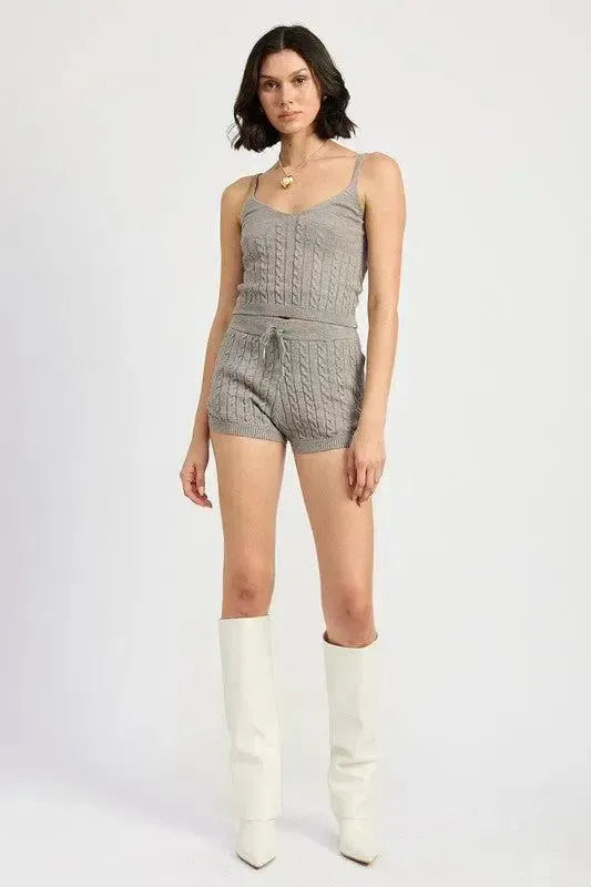 Cable Knit Shorts with Adjustable Drawstring-Apparel & Accessories-Evelyns Fashion