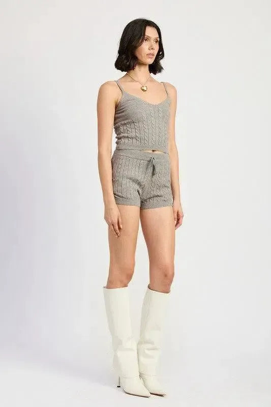 Cable Knit Shorts with Adjustable Drawstring-Apparel & Accessories-Evelyns Fashion