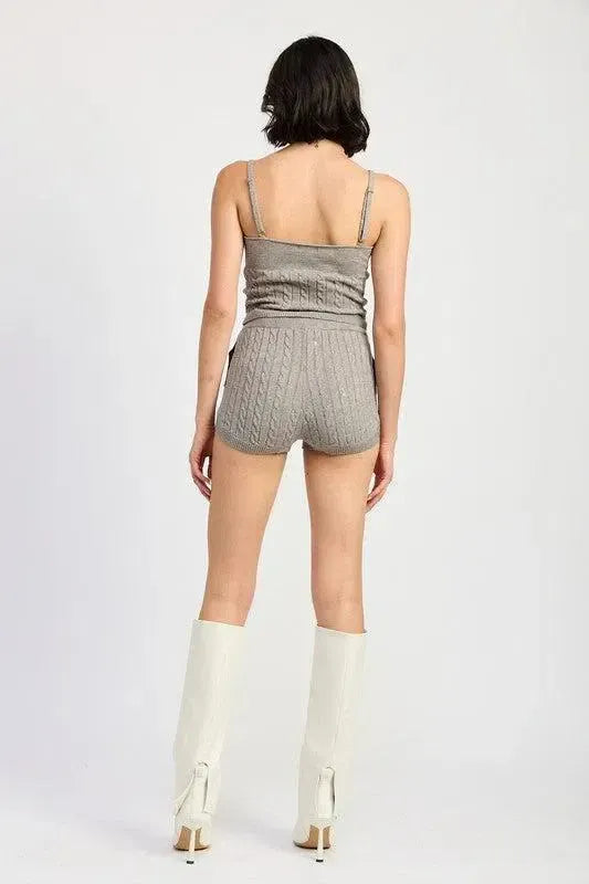 Cable Knit Shorts with Adjustable Drawstring-Apparel & Accessories-Evelyns Fashion