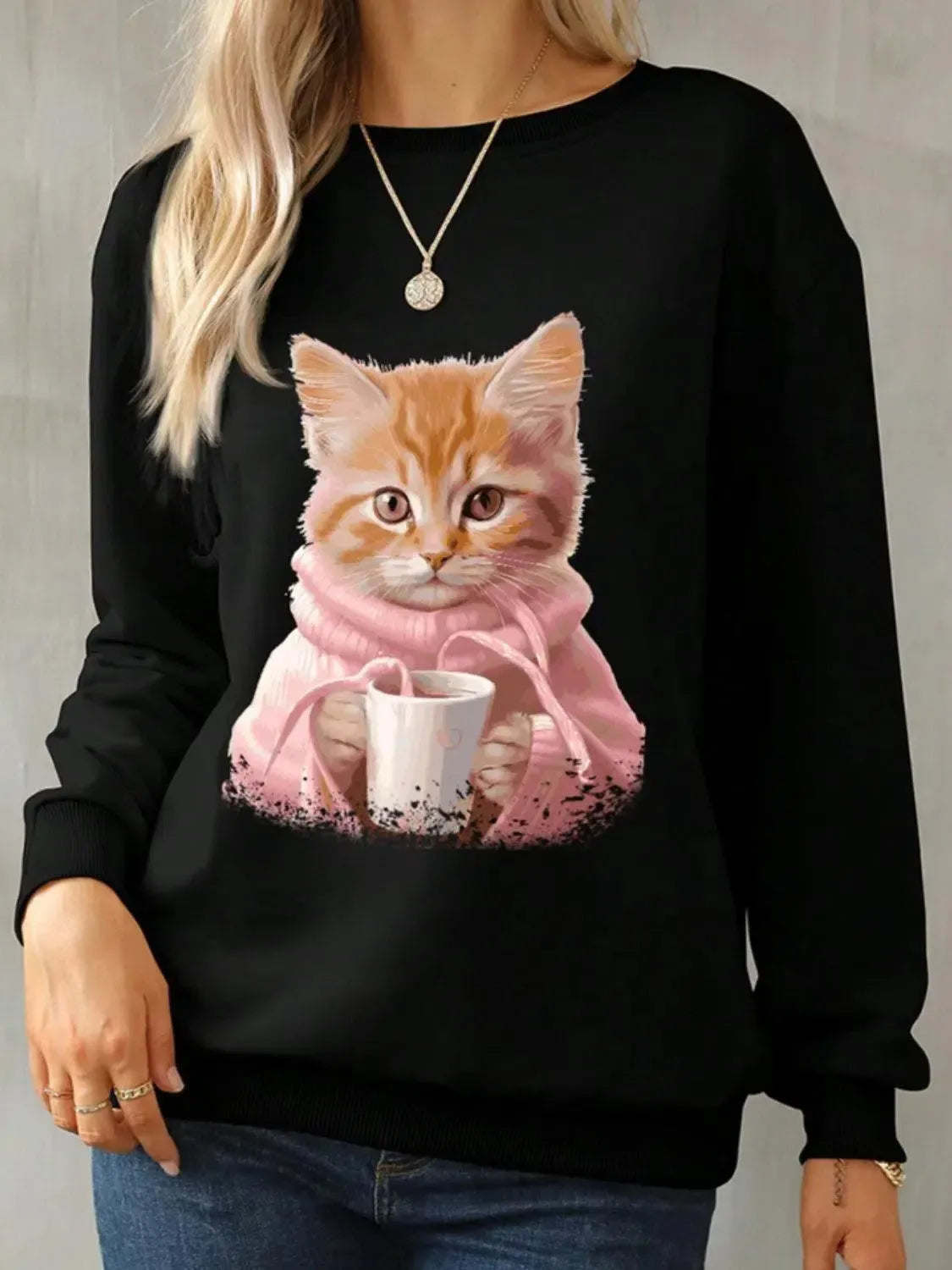 Cat Sweatshirts for Women-Apparel & Accessories-Evelyns Fashion