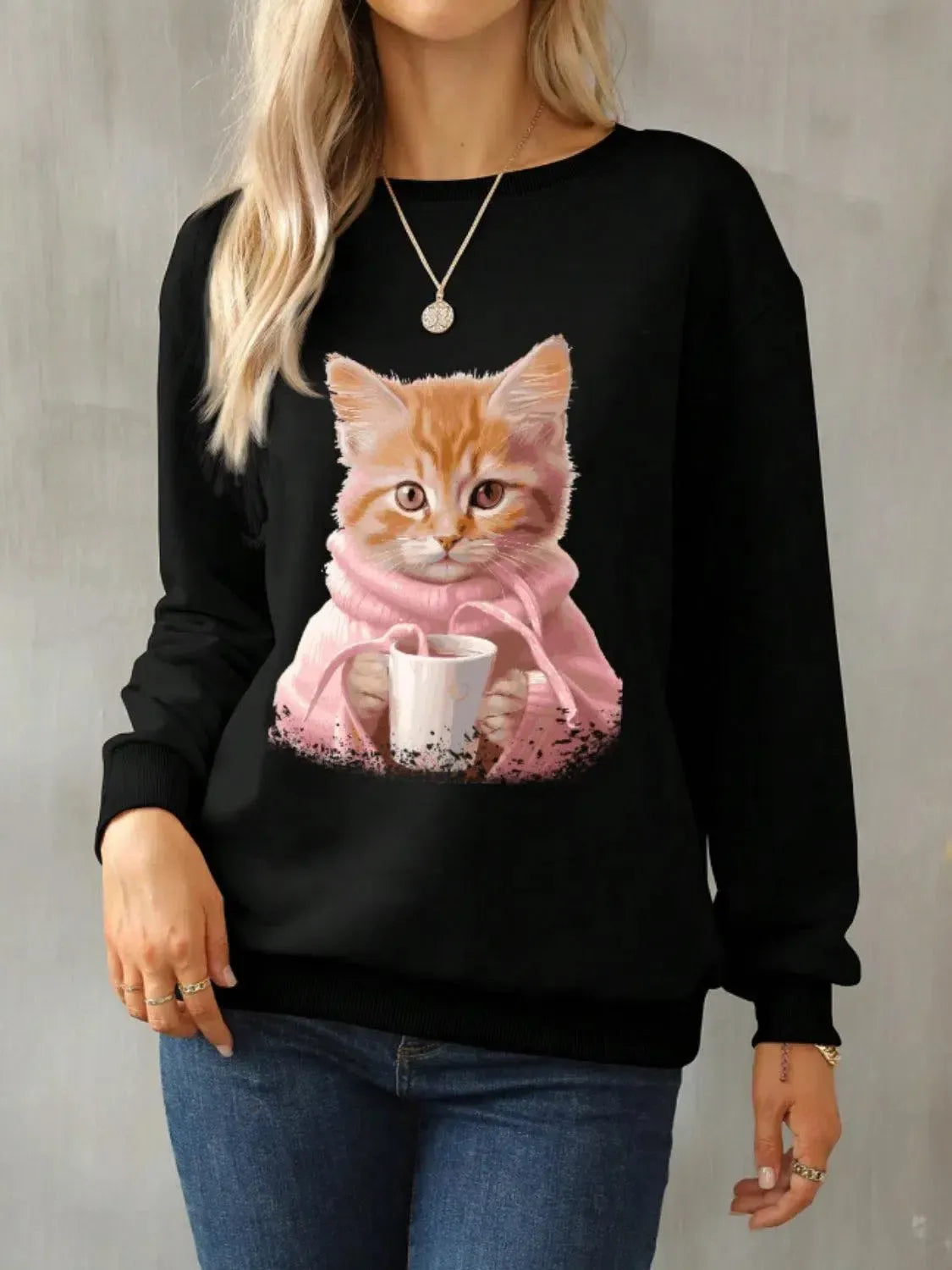 Cat Sweatshirts for Women-Apparel & Accessories-Evelyns Fashion