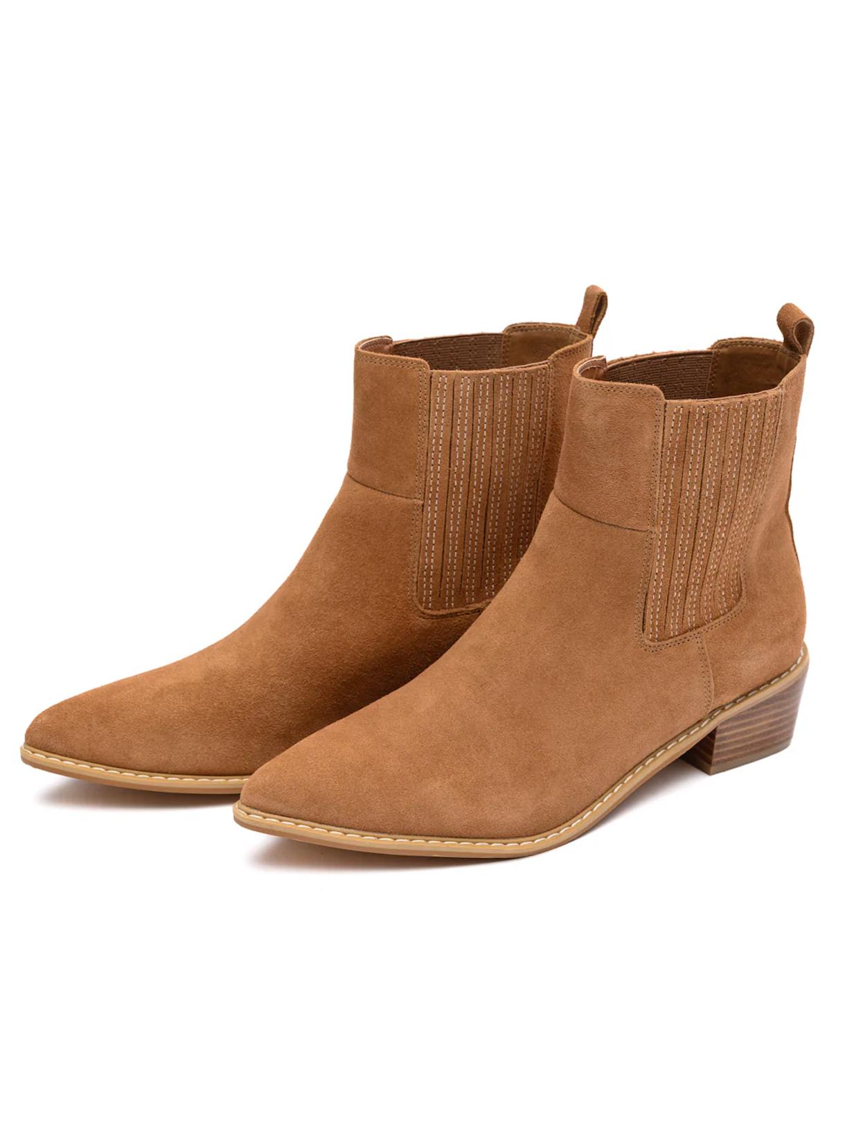 Classic & Chic: Leonor Suede Ankle Boot in Tan-Shoes-Evelyns Fashion