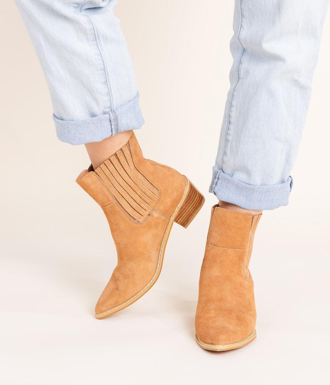 Classic & Chic: Leonor Suede Ankle Boot in Tan-Shoes-Evelyns Fashion