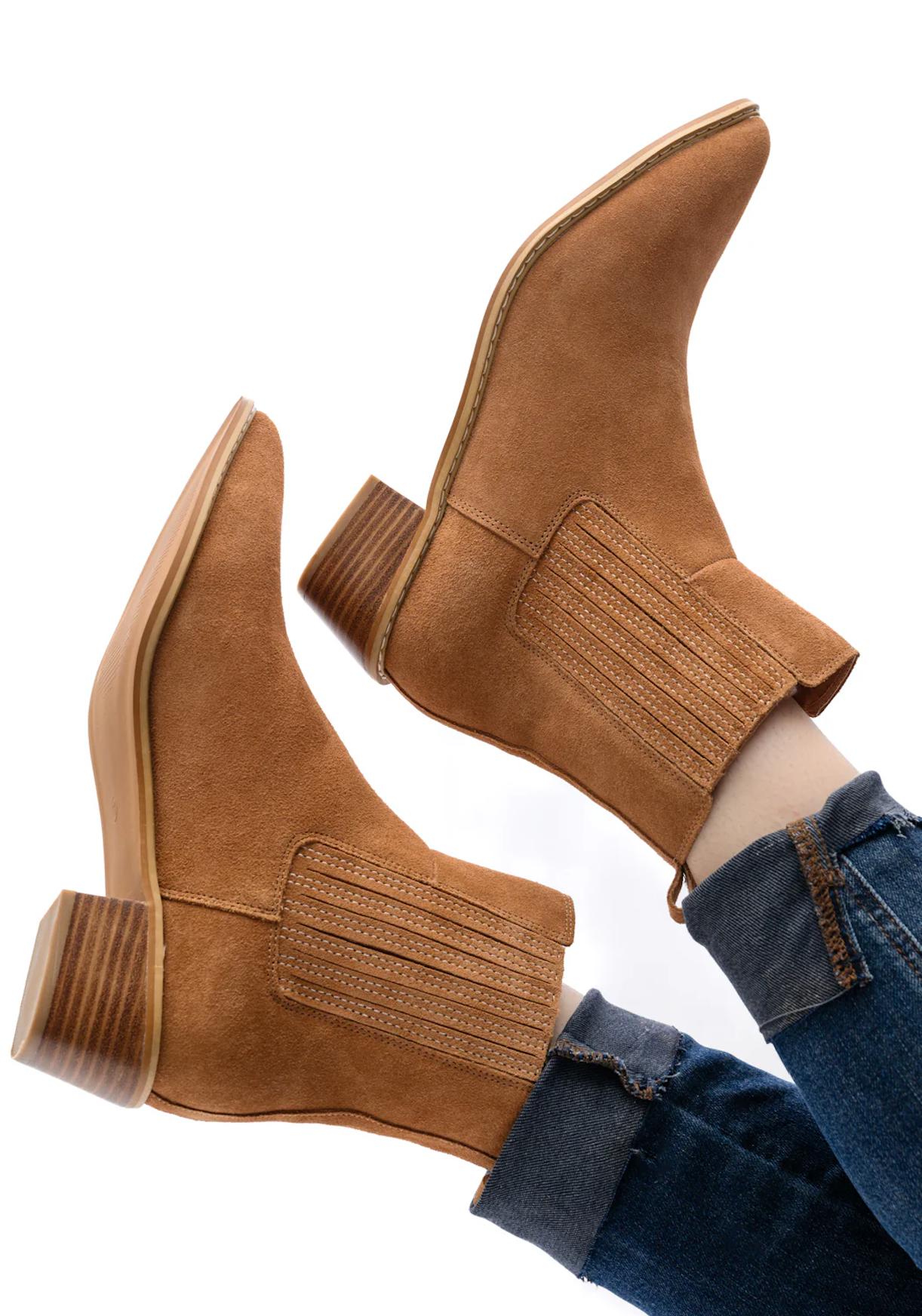 Classic & Chic: Leonor Suede Ankle Boot in Tan-Shoes-Evelyns Fashion
