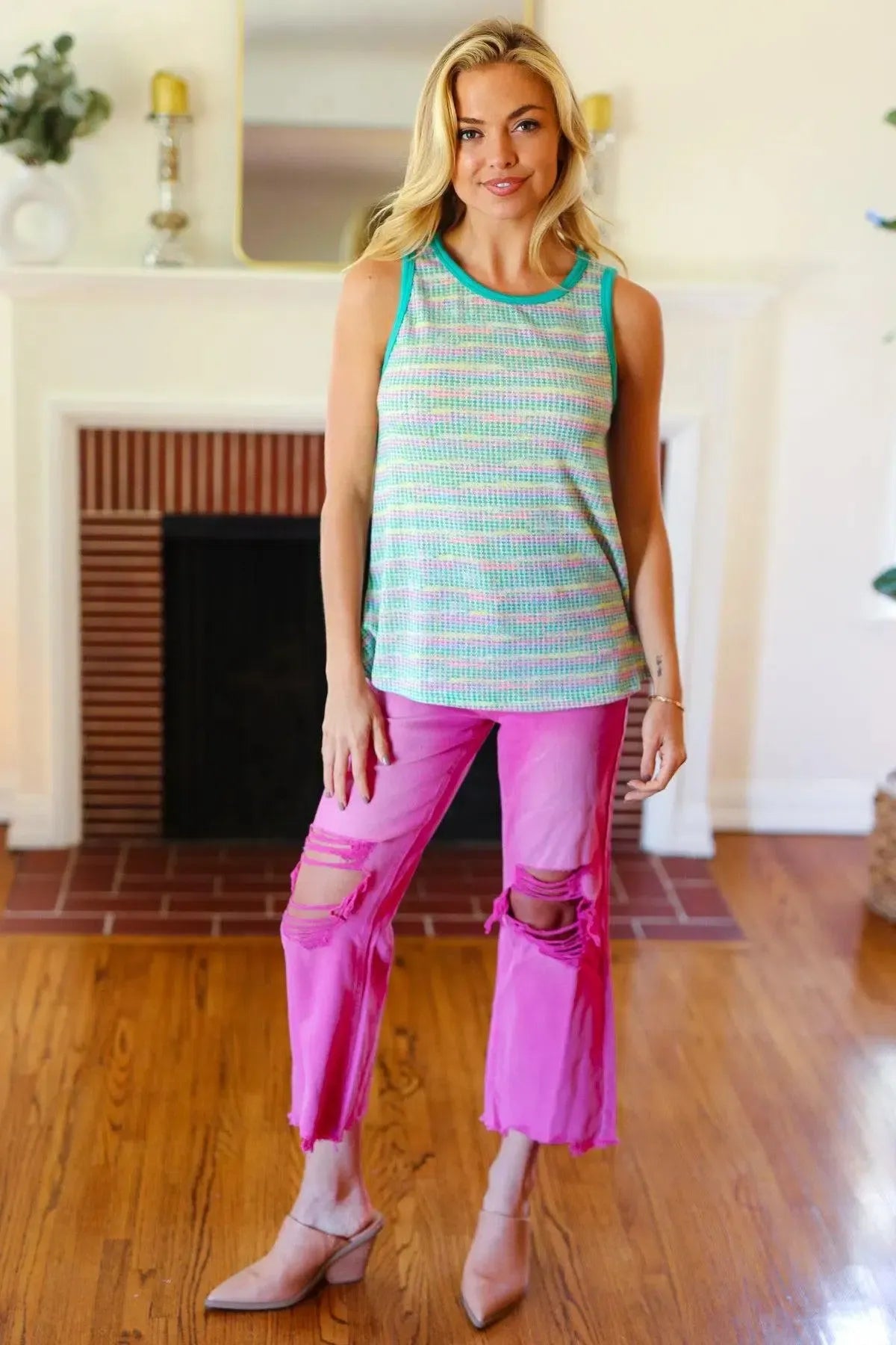 Classic Comfort: Casual Living Stripe Knit Tank-2024 Blow-Out Sale-Evelyns Fashion