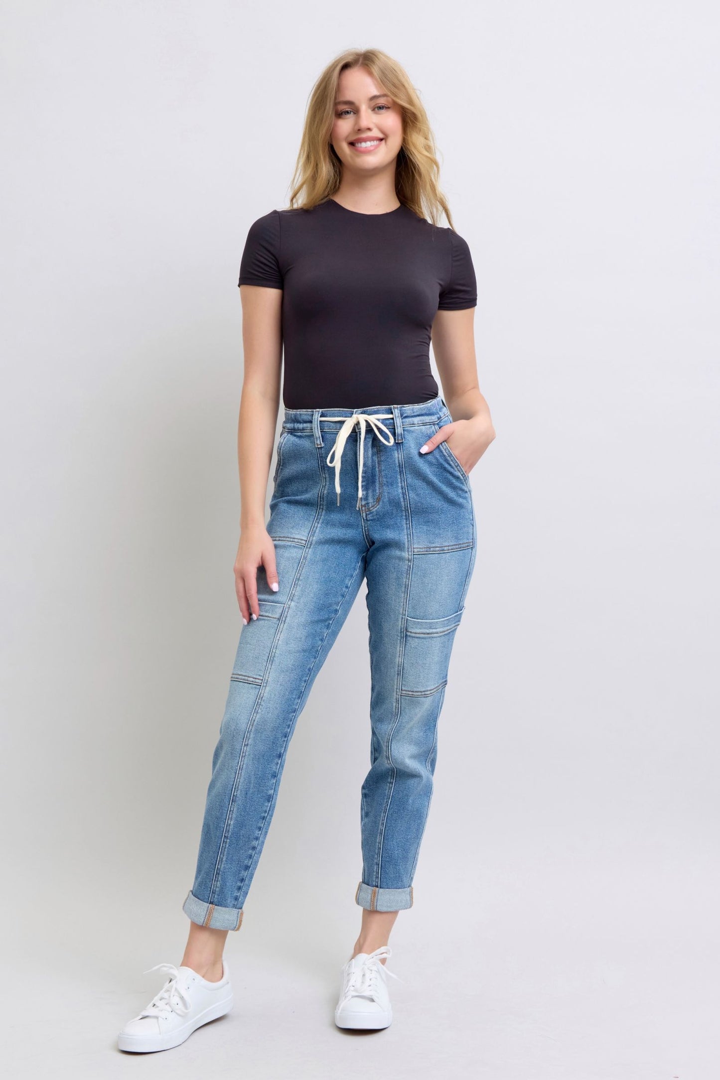 Clayton High Rise Cuffed Cargo Denim Jogger-Womens-Evelyns Fashion