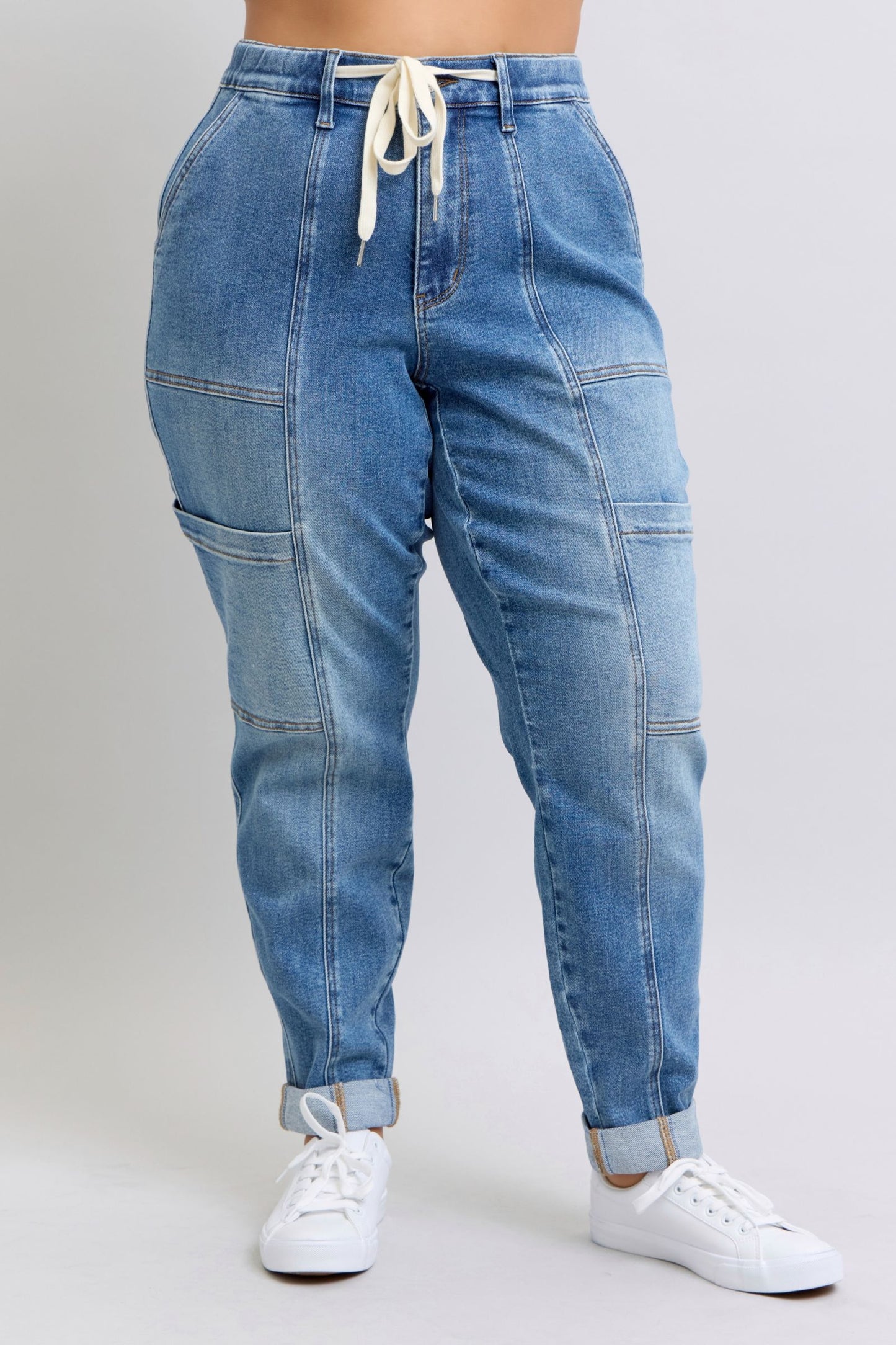 Clayton High Rise Cuffed Cargo Denim Jogger-Womens-Evelyns Fashion