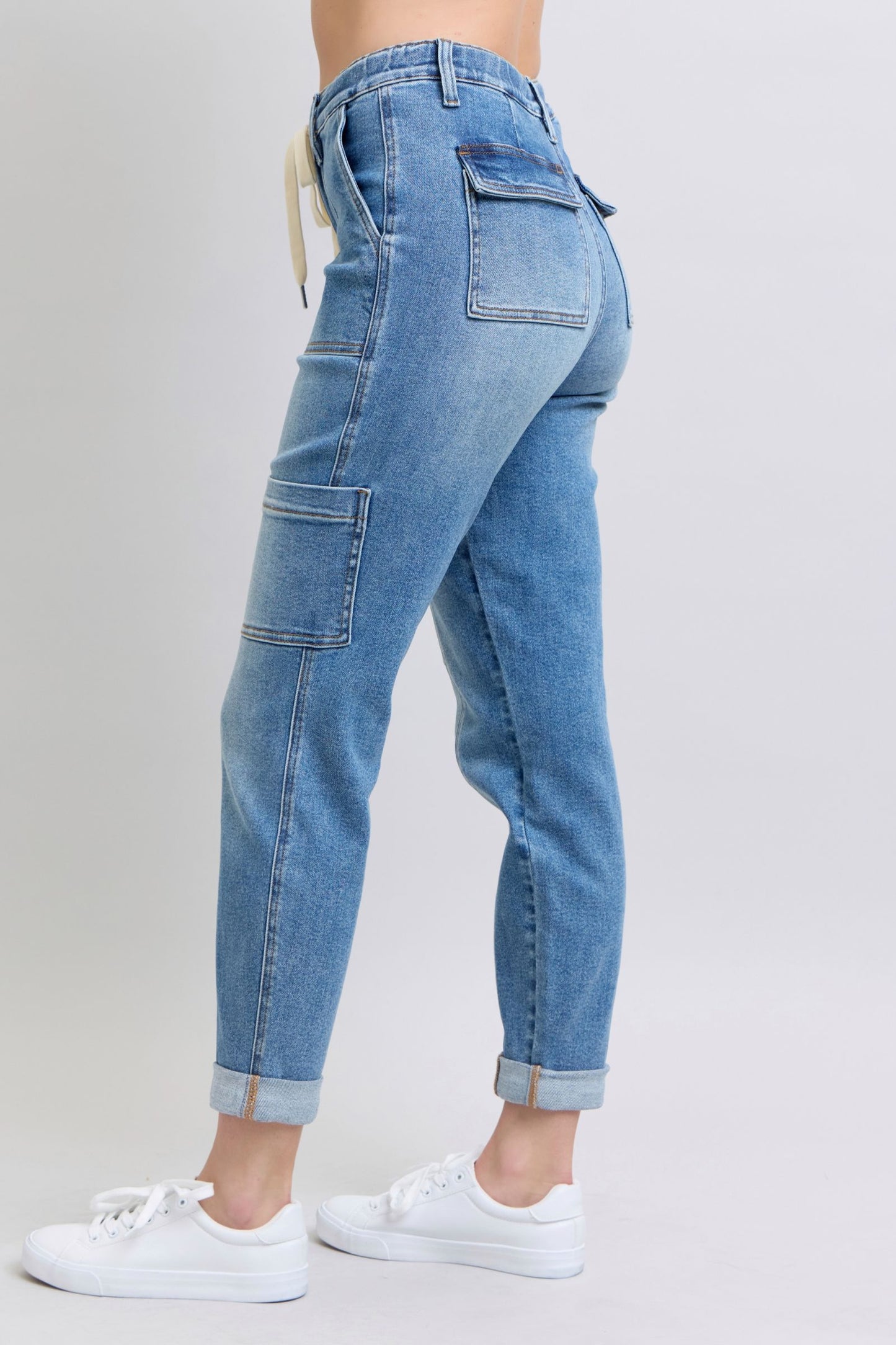 Clayton High Rise Cuffed Cargo Denim Jogger-Womens-Evelyns Fashion