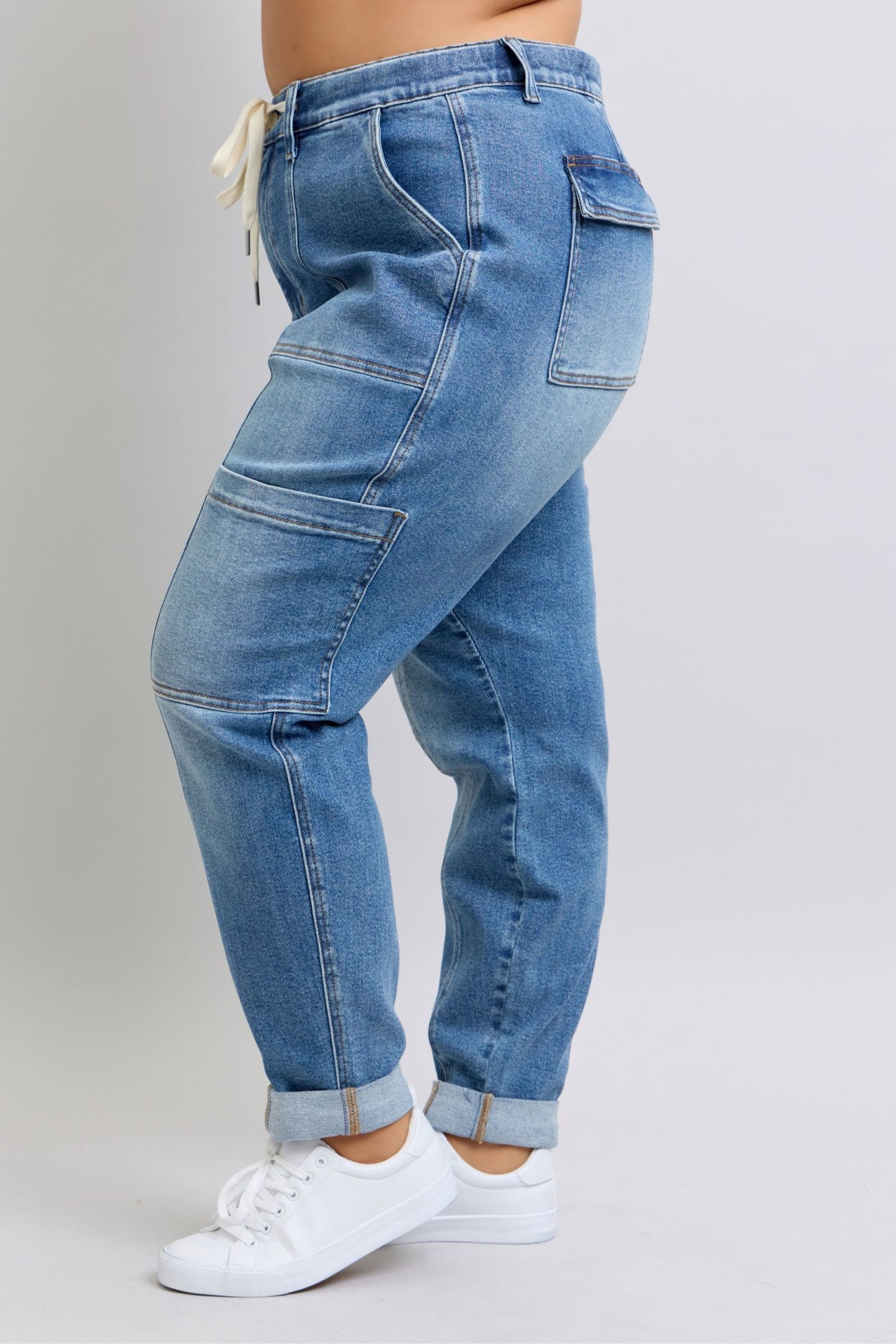 Clayton High Rise Cuffed Cargo Denim Jogger-Womens-Evelyns Fashion