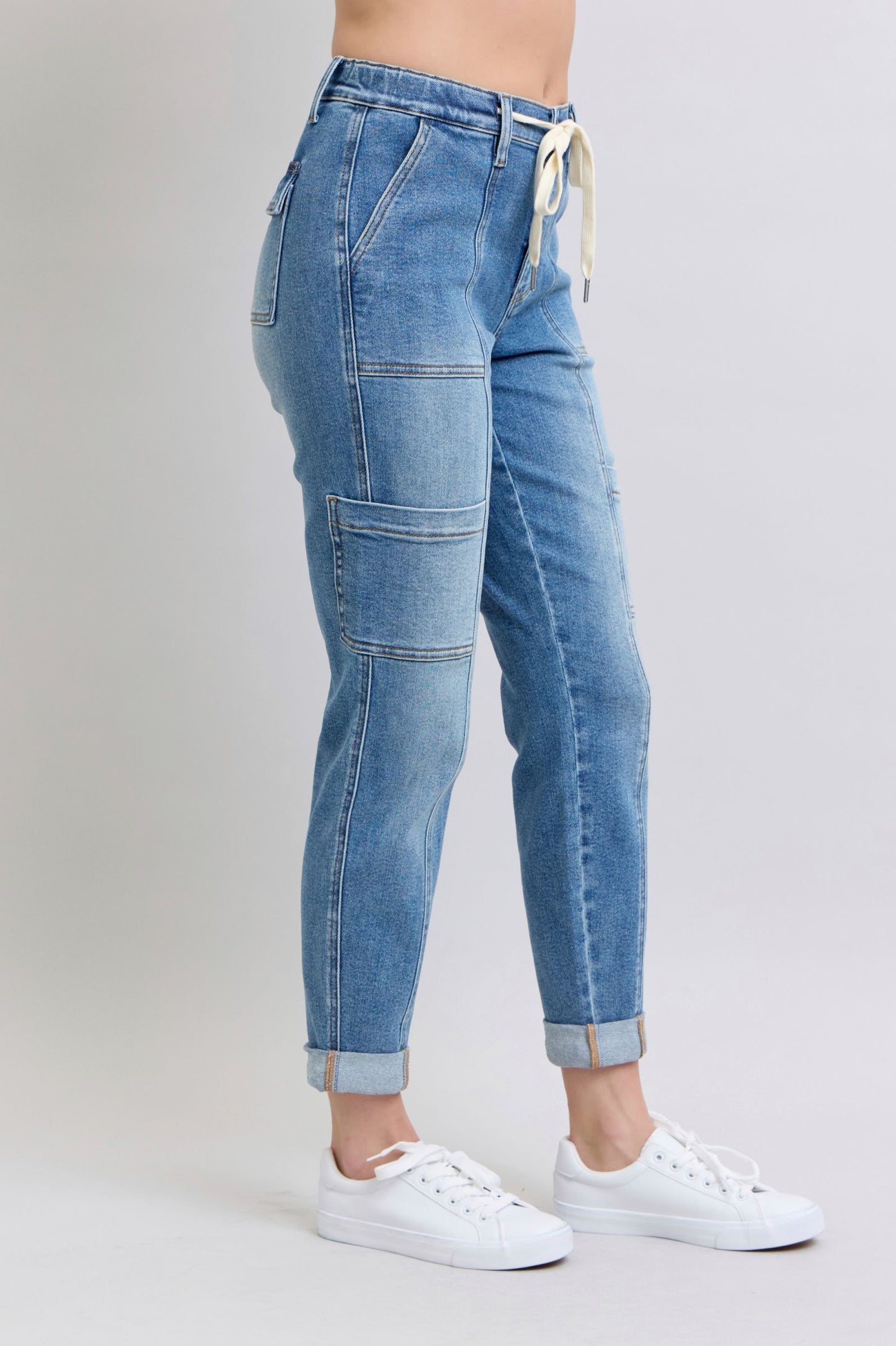 Clayton High Rise Cuffed Cargo Denim Jogger-Womens-Evelyns Fashion