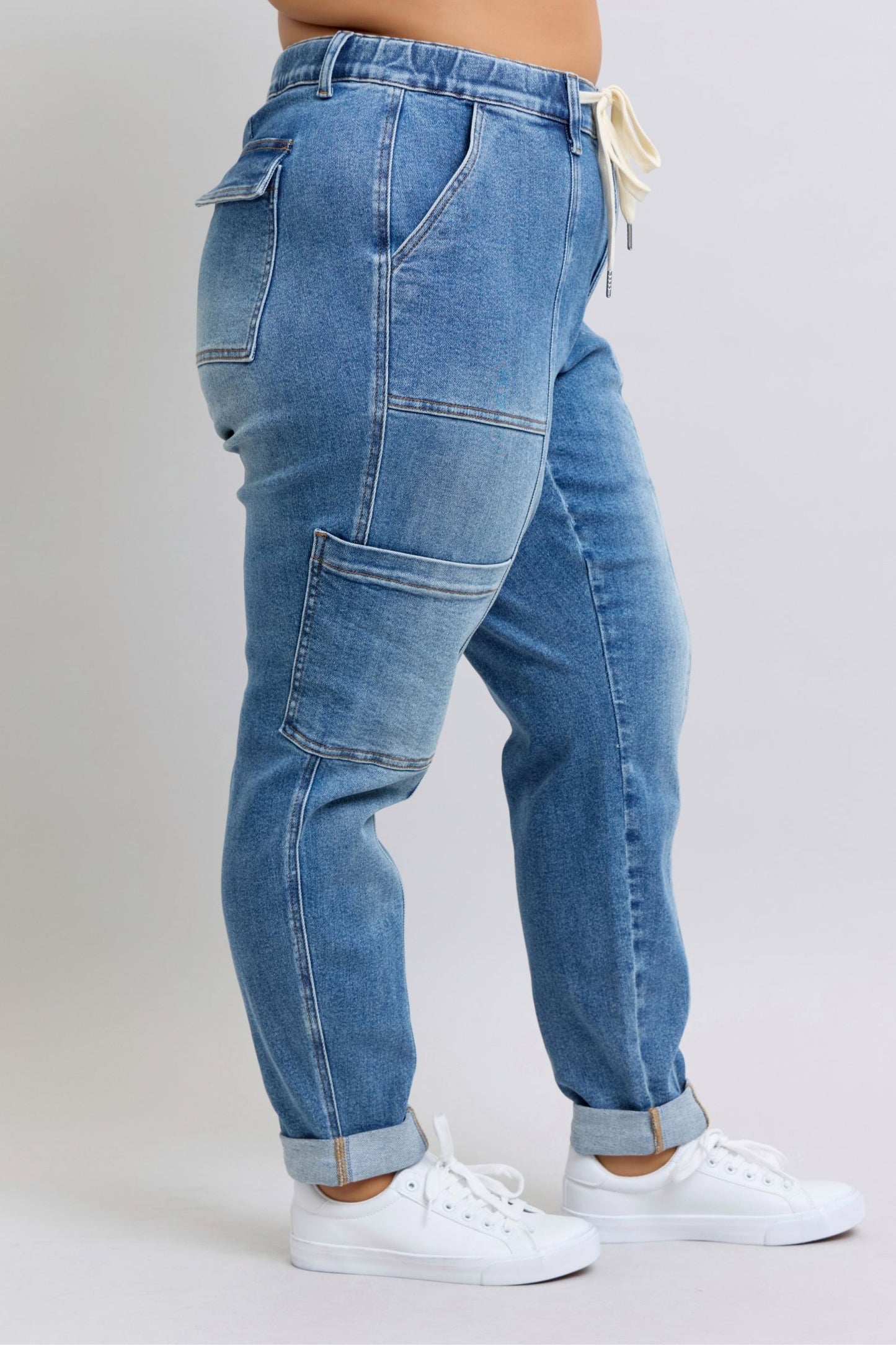 Clayton High Rise Cuffed Cargo Denim Jogger-Womens-Evelyns Fashion