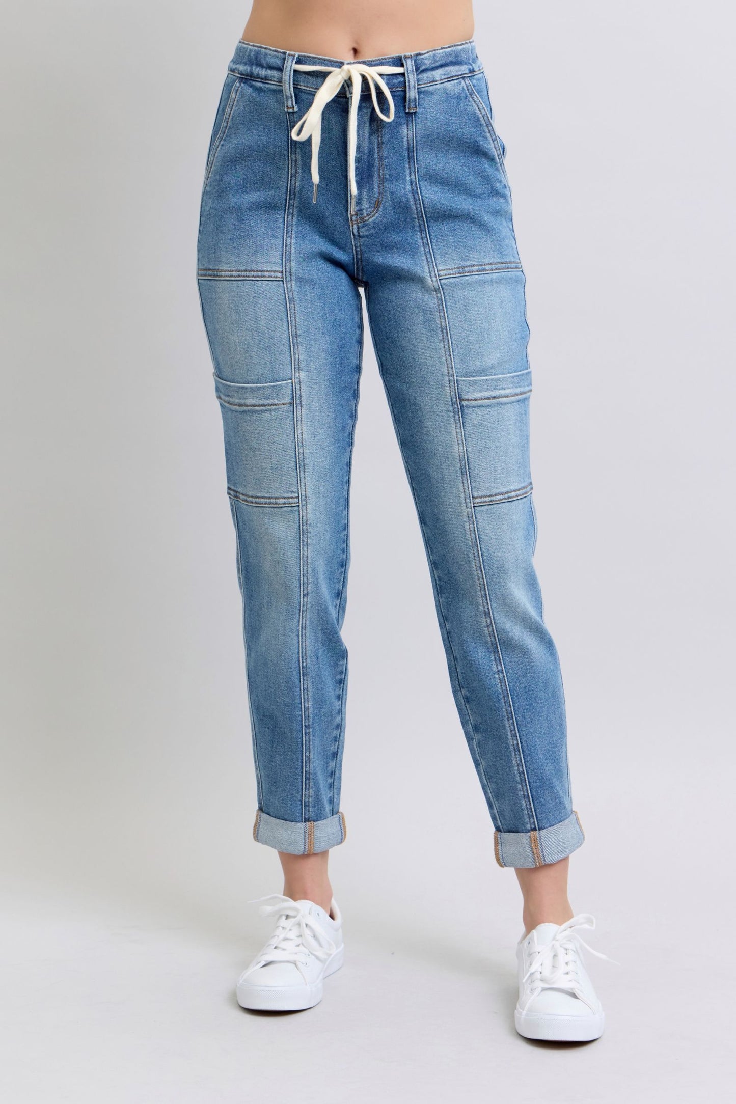 Clayton High Rise Cuffed Cargo Denim Jogger-Womens-Evelyns Fashion