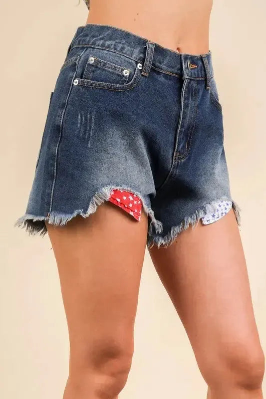 Contrast Wash Denim Shorts-Denim Shorts-Evelyns Fashion