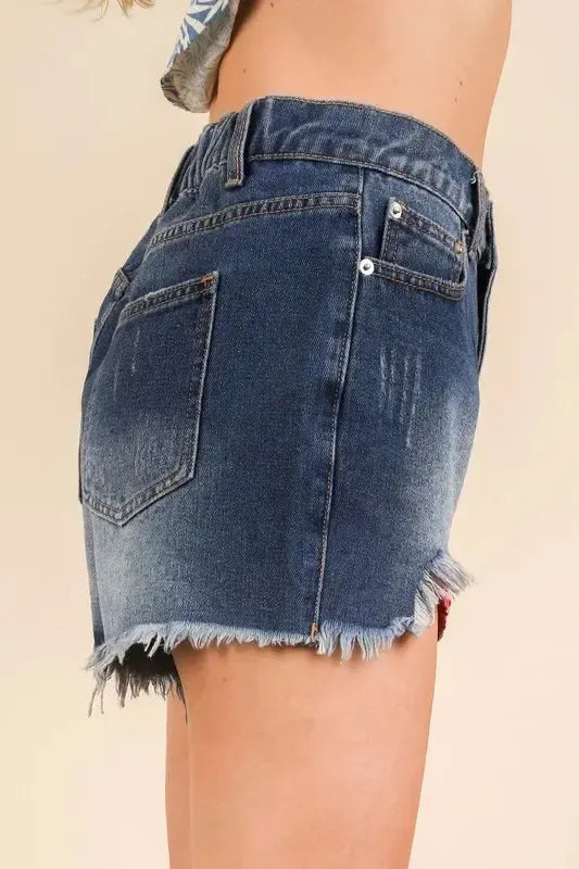 Contrast Wash Denim Shorts-Denim Shorts-Evelyns Fashion
