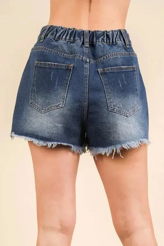Contrast Wash Denim Shorts-Denim Shorts-Evelyns Fashion