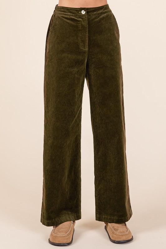Corduroy Elastic Waist Pants-pants-Evelyns Fashion