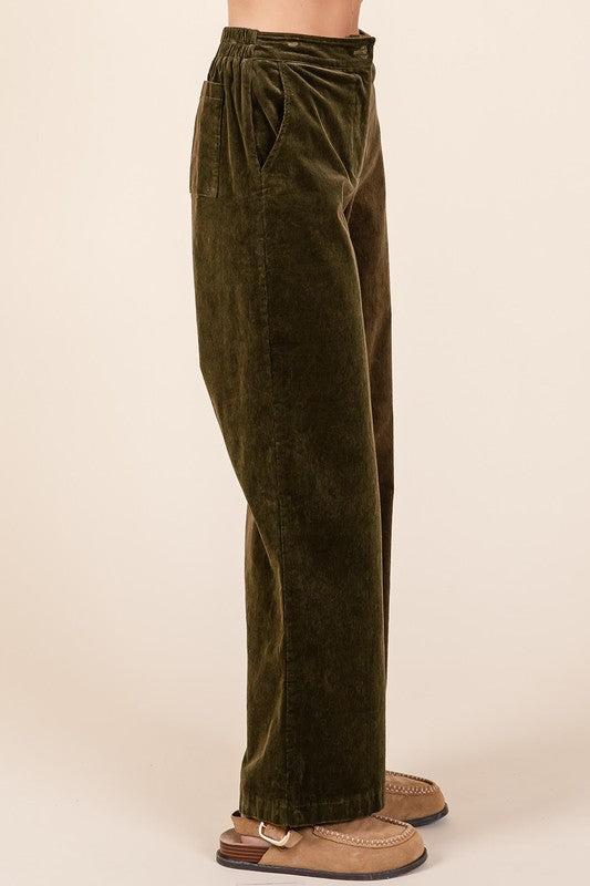 Corduroy Elastic Waist Pants-pants-Evelyns Fashion