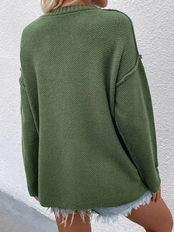 Cozy & Chic: Women’s Long Sleeve Loose Fit Sweater-Apparel & Accessories-Evelyns Fashion
