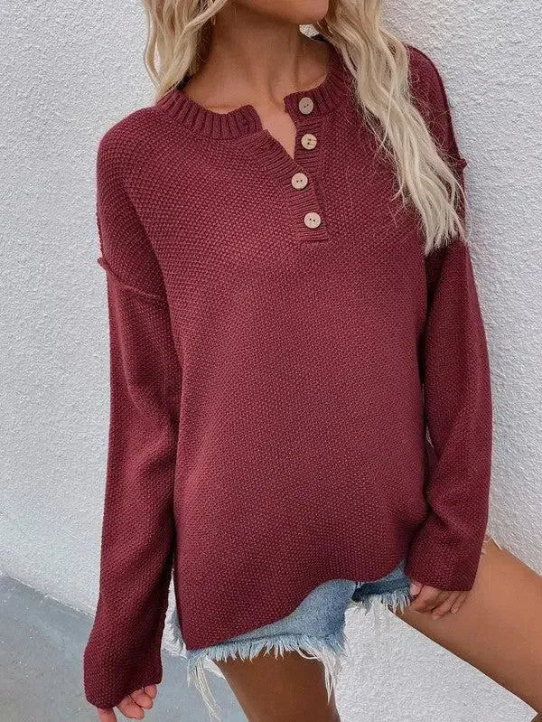 Cozy & Chic: Women’s Long Sleeve Loose Fit Sweater-Apparel & Accessories-Evelyns Fashion