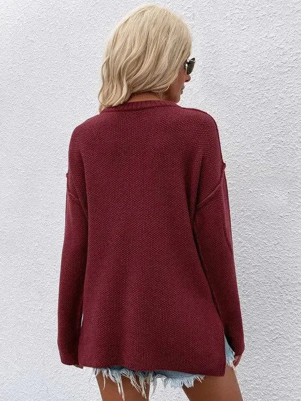 Cozy & Chic: Women’s Long Sleeve Loose Fit Sweater-Apparel & Accessories-Evelyns Fashion