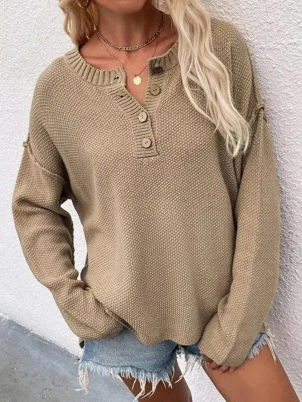 Cozy & Chic: Women’s Long Sleeve Loose Fit Sweater-Apparel & Accessories-Evelyns Fashion