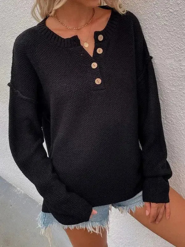 Cozy & Chic: Women’s Long Sleeve Loose Fit Sweater-Apparel & Accessories-Evelyns Fashion
