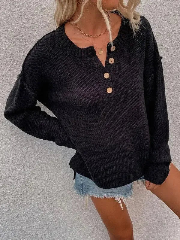 Cozy & Chic: Women’s Long Sleeve Loose Fit Sweater-Apparel & Accessories-Evelyns Fashion