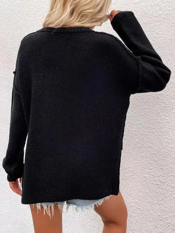 Cozy & Chic: Women’s Long Sleeve Loose Fit Sweater-Apparel & Accessories-Evelyns Fashion