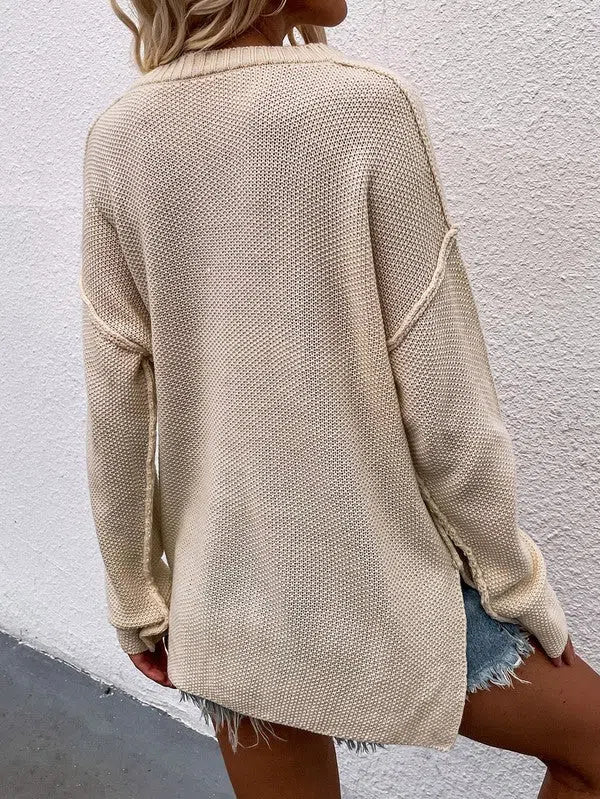 Cozy & Chic: Women’s Long Sleeve Loose Fit Sweater-Apparel & Accessories-Evelyns Fashion
