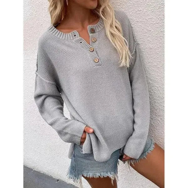 Cozy & Chic: Women’s Long Sleeve Loose Fit Sweater-Apparel & Accessories-Evelyns Fashion