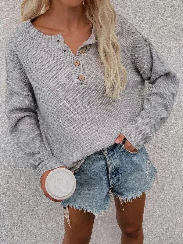 Cozy & Chic: Women’s Long Sleeve Loose Fit Sweater-Apparel & Accessories-Evelyns Fashion
