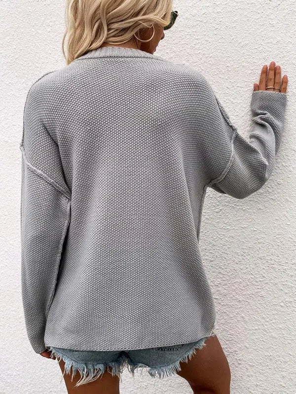 Cozy & Chic: Women’s Long Sleeve Loose Fit Sweater-Apparel & Accessories-Evelyns Fashion