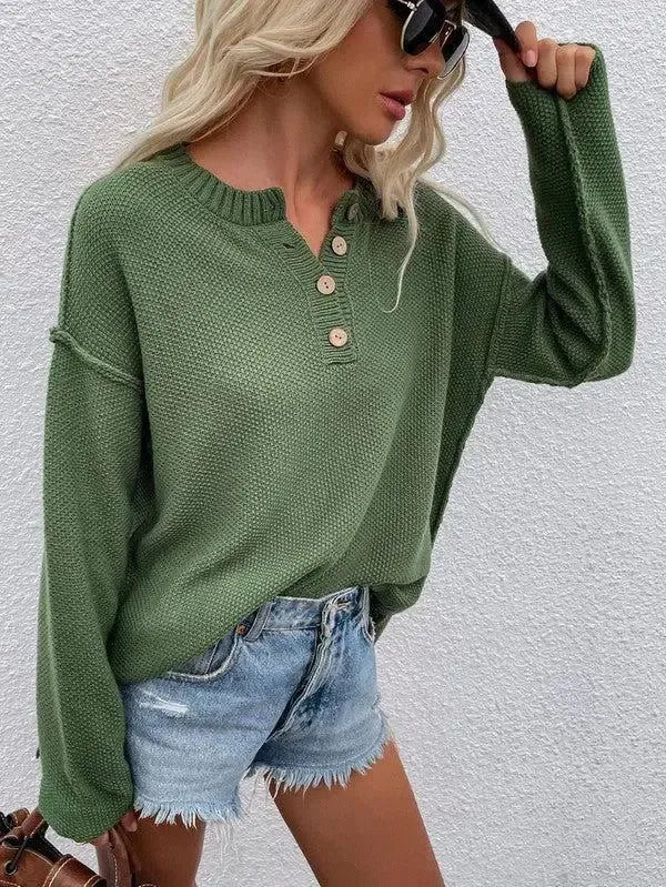 Cozy & Chic: Women’s Long Sleeve Loose Fit Sweater-Apparel & Accessories-Evelyns Fashion