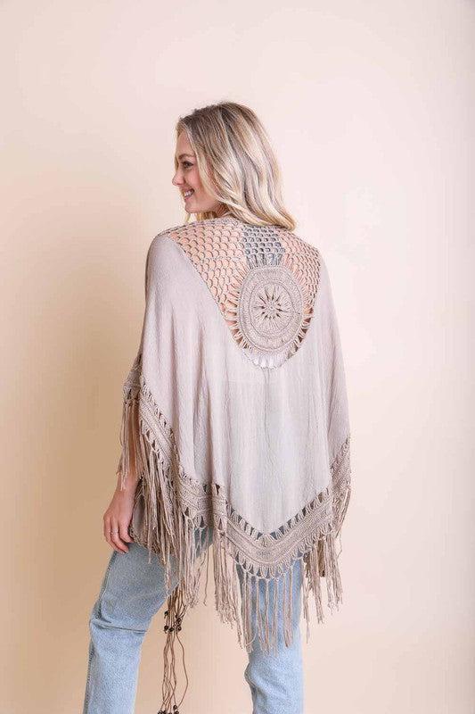 Crochet Medallion Tassel Kimono-Kimonos-Evelyns Fashion