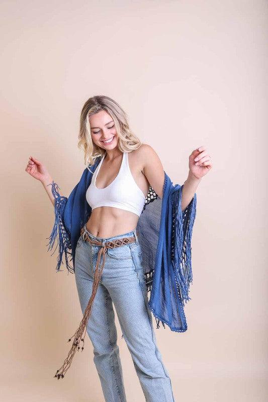 Crochet Medallion Tassel Kimono-Kimonos-Evelyns Fashion