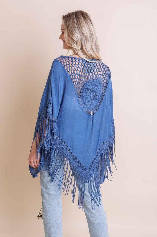 Crochet Medallion Tassel Kimono-Kimonos-Evelyns Fashion