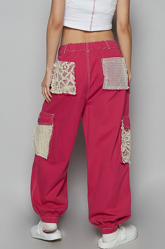 Crochet Overlay Drawstring Pants-pants-Evelyns Fashion