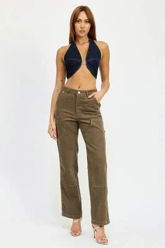 CROPPED HALTER DENIM TOP-Denim-Evelyns Fashion