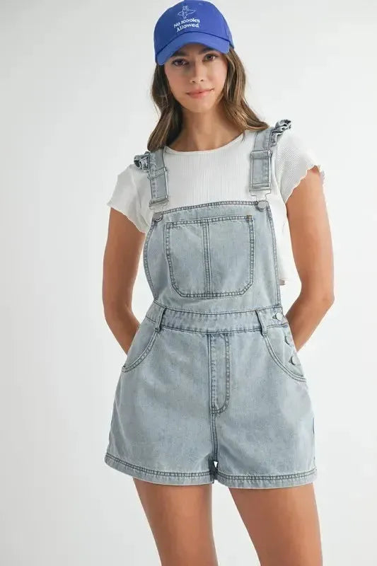 Denim Overall Romper-Apparel & Accessories-Evelyns Fashion
