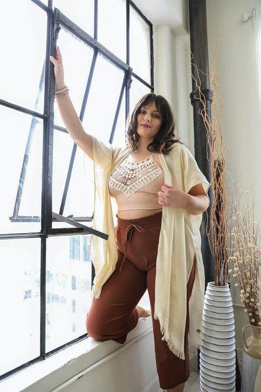 Diamond Embroidered Frayed Edge Kimono-Kimono-Evelyns Fashion