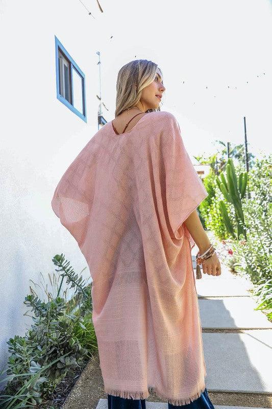 Diamond Embroidered Frayed Edge Kimono-Kimono-Evelyns Fashion