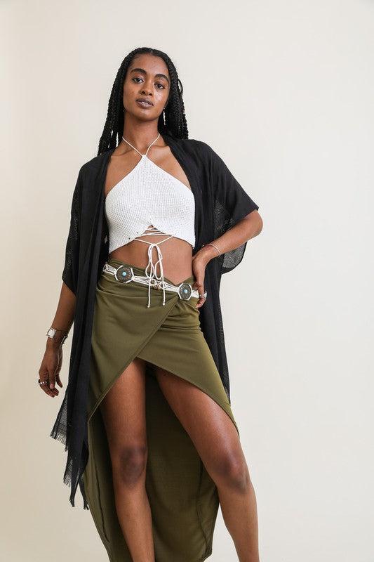 Diamond Embroidered Frayed Edge Kimono-Kimono-Evelyns Fashion