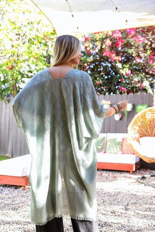 Diamond Embroidered Frayed Edge Kimono-Kimono-Evelyns Fashion