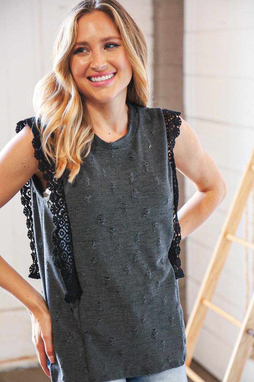 Distressed Sleeveless Top-Sleeveless-Evelyns Fashion