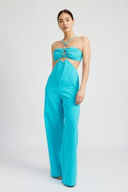 Double O-Ring Cut-Out Jumpsuit-Jumpsuits-Evelyns Fashion