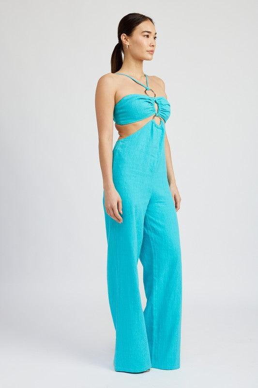 Double O-Ring Cut-Out Jumpsuit-Jumpsuits-Evelyns Fashion