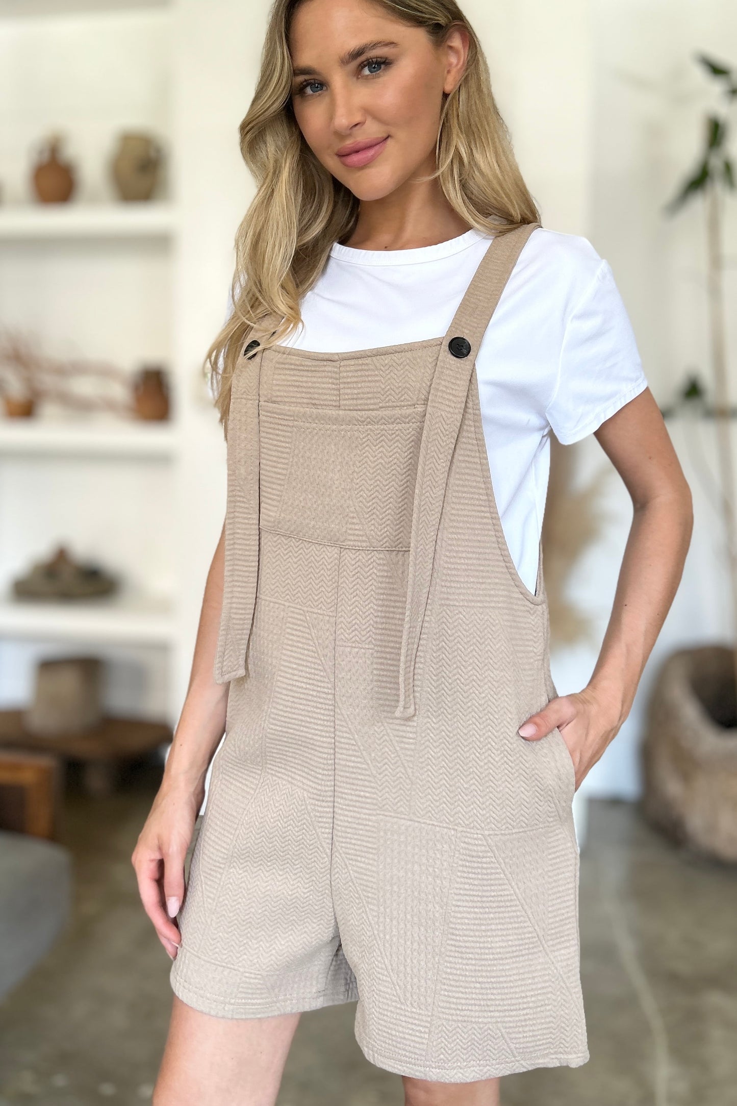 Effortless Style: Double Take Full Size Texture Sleeveless Playsuit-Rompers-Evelyns Fashion