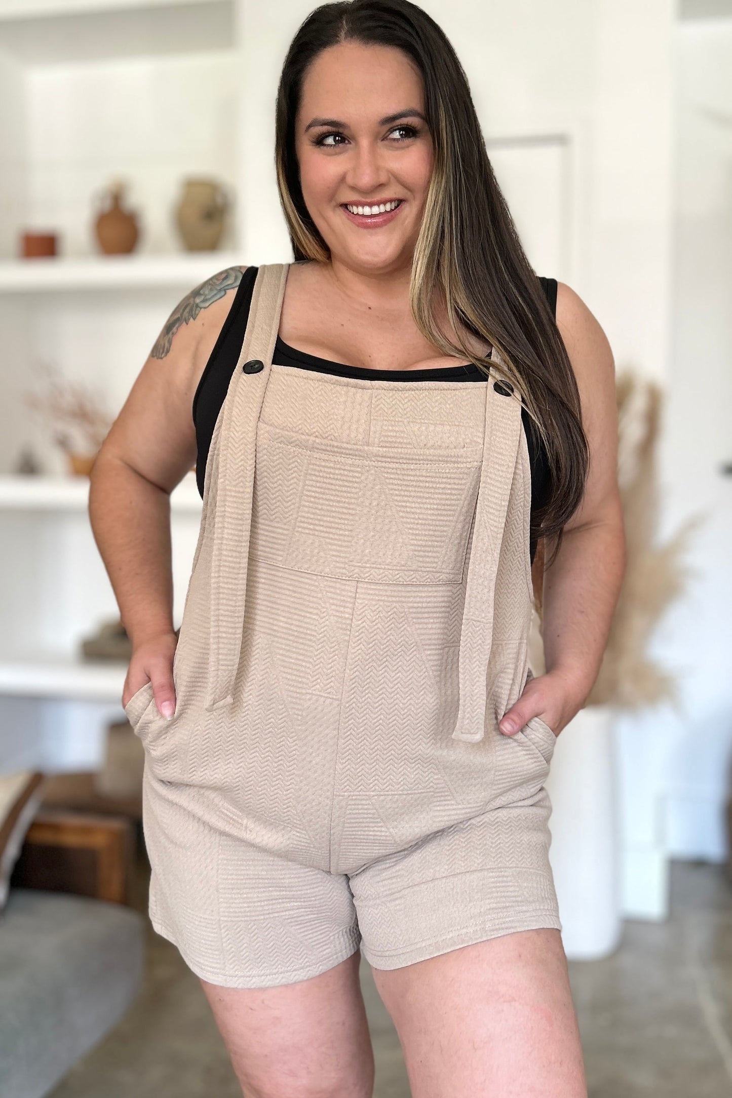 Effortless Style: Double Take Full Size Texture Sleeveless Playsuit-Rompers-Evelyns Fashion