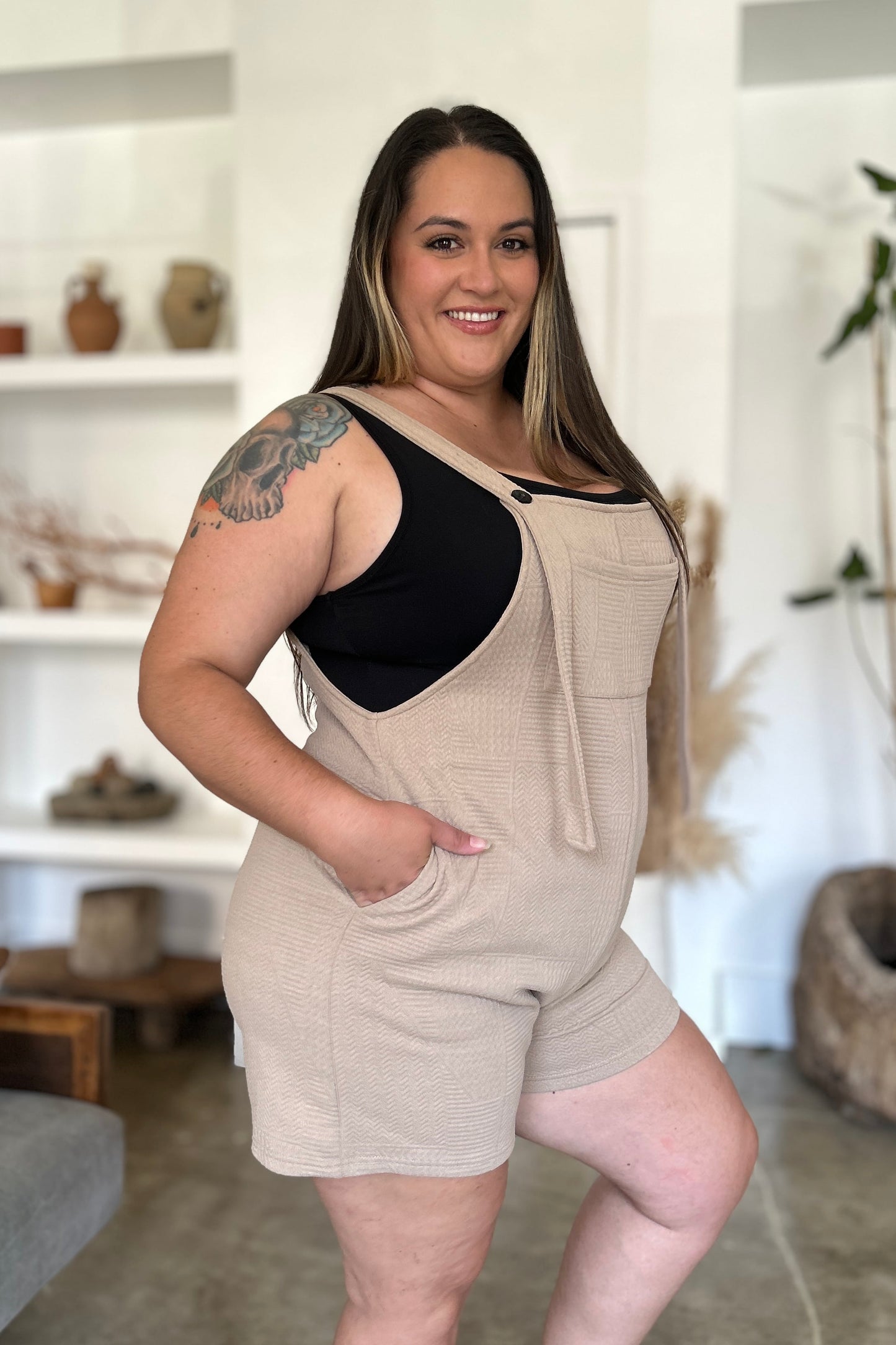 Effortless Style: Double Take Full Size Texture Sleeveless Playsuit-Rompers-Evelyns Fashion